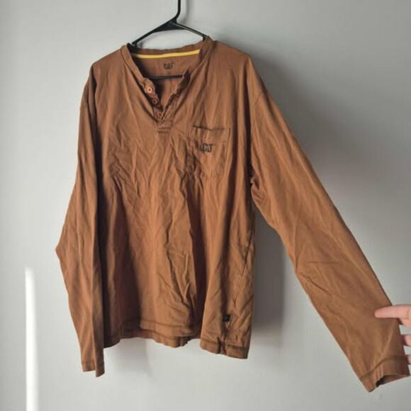 CAT Men's Work Shirt Long Sleeve Workwear Casual Button Up XL 100% Cotton - Picture 2 of 6